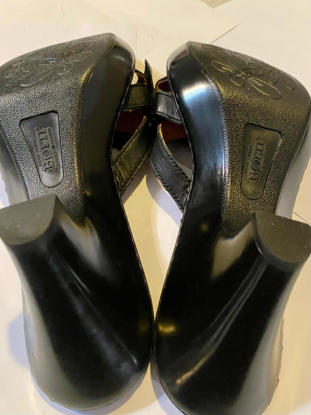 Women’s Black Born Heeled Slip On Sandals With Detail Flower Size 10 - Picture 10 of 12